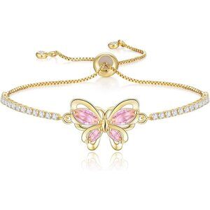 Women's Pink Butterfly Dainty Trendy Adjustable Tennis Slide Bracelets Jewelry